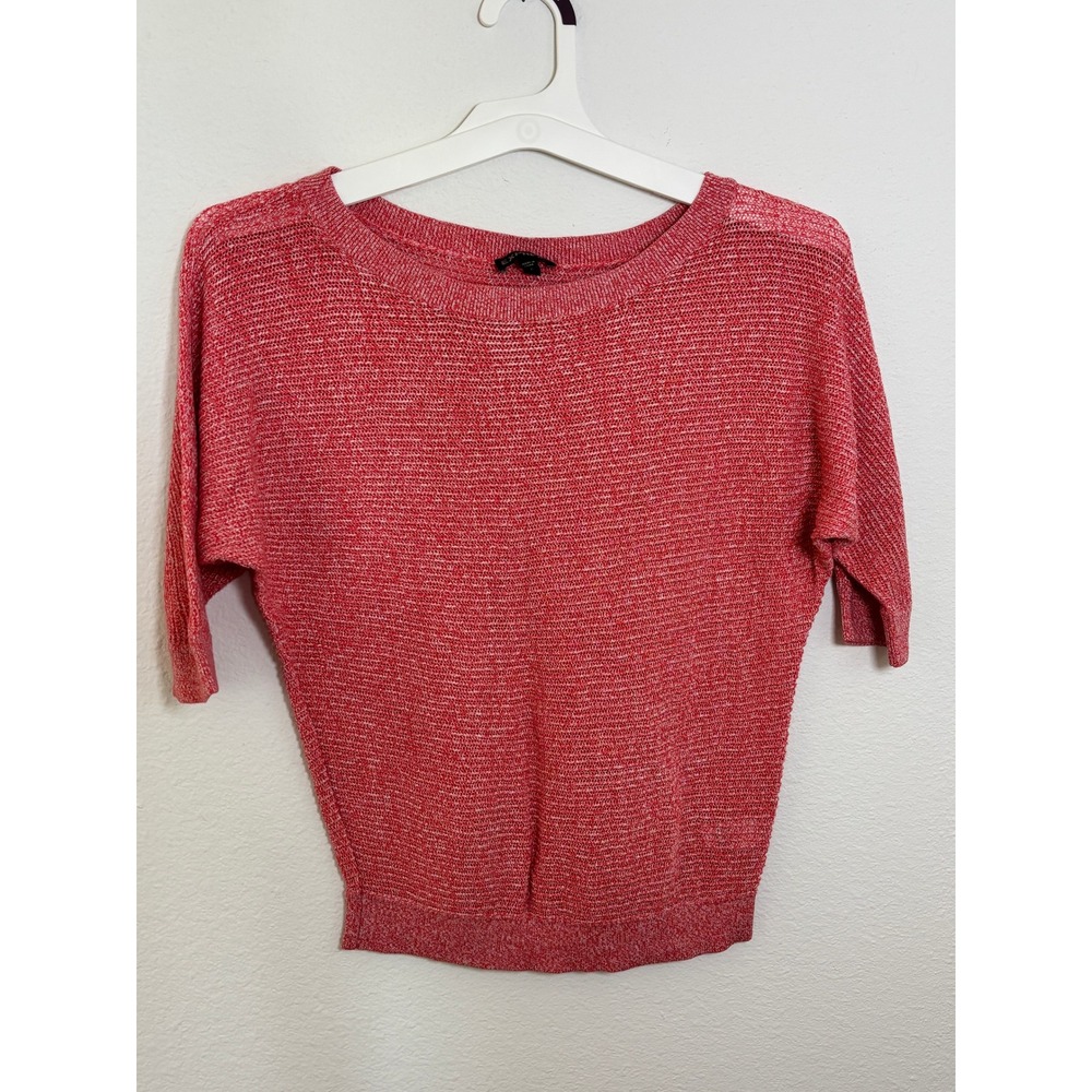 Express Womens Red White Marled Knit Boat Neck Short Sleeve Dolman Sweater S